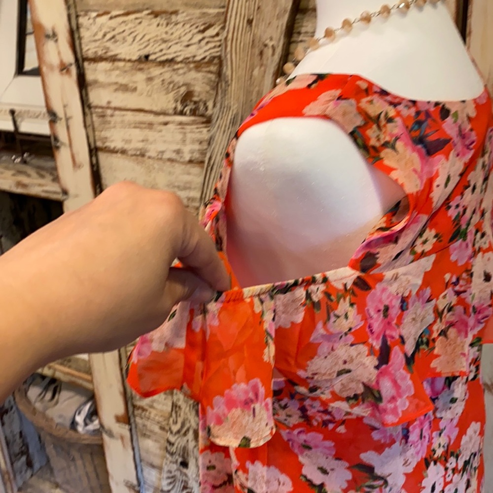 Cabi Floral Blouse - Sz. Medium -Orange -Pre-owned - Picture 5 of 9